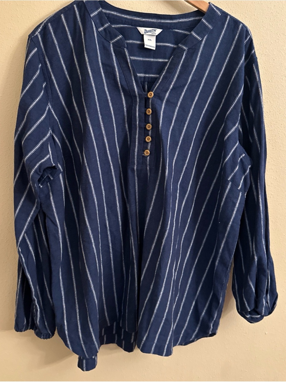 Duluth Trading Co Womens Artisan Hemp Blouse Top Shirt XXL Blue Striped